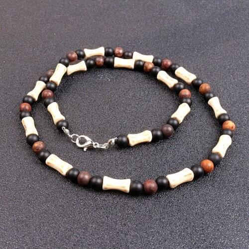 6mm Bead with white bone spacer stone beads Surfer Necklace for men tribal jewelry