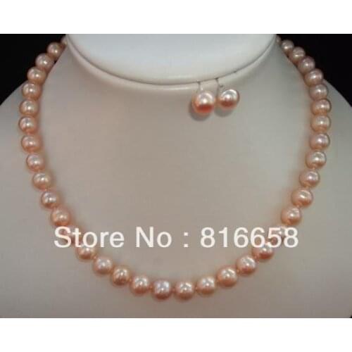 7-8MM Pink Freshwater Cultured Pearl Necklace Earring 18