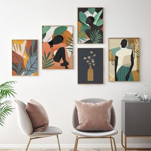 Abstract Girl Plant Leaf Vintage Poster Wall Art Canvas Painting Nordic Posters And Prints Wall Pictures For Living Room Decor