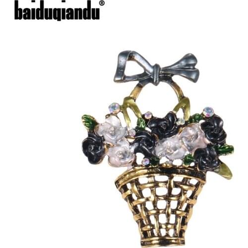 Baiduqiandu Enamel Basket Of Flowers Brooch Plants Mothers Day Vintage Bouquet DIY Jewelry Colorful Brooch Pin for Women