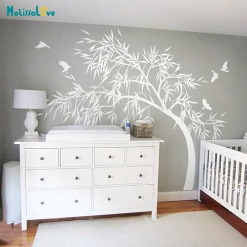 Large nursery wall decoration DIY Huge willow Tree with Birds Wall Decals Stickers Decal For Baby Room BB023