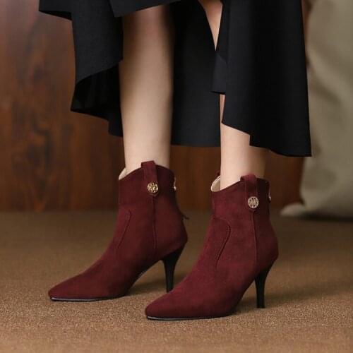 Sexy nude boots big size womens boots nightclub slim heels high heels short boots extra large size 47 size 48 womens shoes