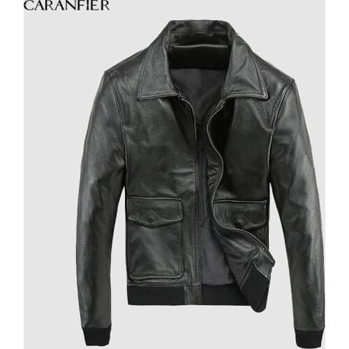 CARANFEIR Slim Jacket Brand Men Genuine Leather Jacket Mens 100% Cow Leather Style Clothes Fashion Motor Biker Leather Jackets