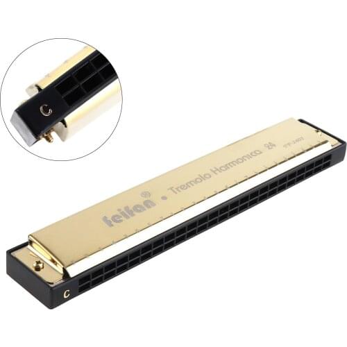 FEIFAN Gold 8K Titanium 24 Holes Harmonica Tremolo Tone KeyC Harp Mouth Organ Musical Instruments For Beginners