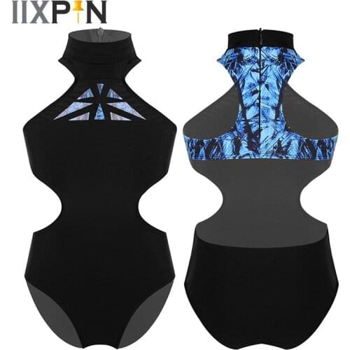 Gymnastics Leotard Girls ballet Dancewear Kids Sleeveless Mock Neck Racer Back with Zipper Closure Cutouts Waist Ballet Leotards