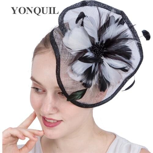 Feather Flower Fascinators Hat Bride Sinamay Wedding Hair Accessories Hats Hair Clips For Adult Birthday Gifts Headwear SYF164