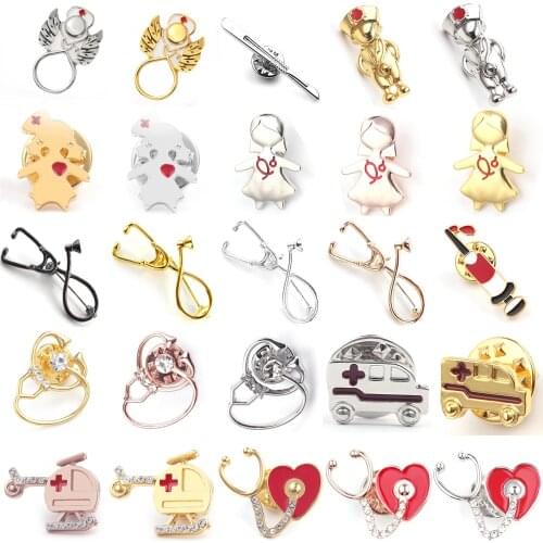 High Quality Medical Brooch enamel pins Doctor Nurse Stethoscope syringe Shape Brooches Denim Scarf Lapel pin Button Badges Gift