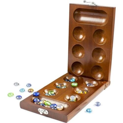 Glass Stones Mancala Board Game Folding Solid Wood Strategy Games Early Educational Toys For Adults Kids Gift