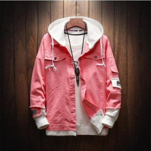 Autumn New Hooded Denim Jacket Men Vogue Fake Two Pieces Of Streetwear Bomber Jacket and Coat Man Cowboy Clothes Male M-3XL