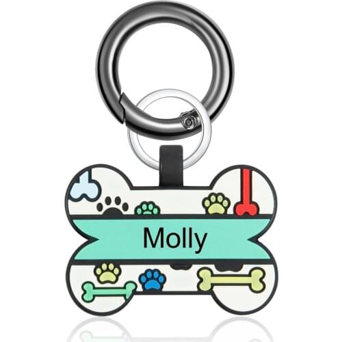 Personalized Cat Dog Tags Keychain Custom Silicone Double Side Engraving Pet ID Name for Puppy Dog Bone Keyring Accessories