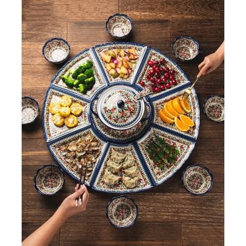 Poland Series Ceramic Dinner Plate Set Brings Soup Pot Rice Soup Bowl Household 8 People Use Assorted Dishes Festival Party Bowl