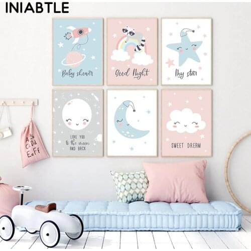 Cute Moon Cloud Star Nursery Wall Art Canvas Posters Prints Cartoon Painting Decoration Picture Nordic Baby Kids Bedroom Decor