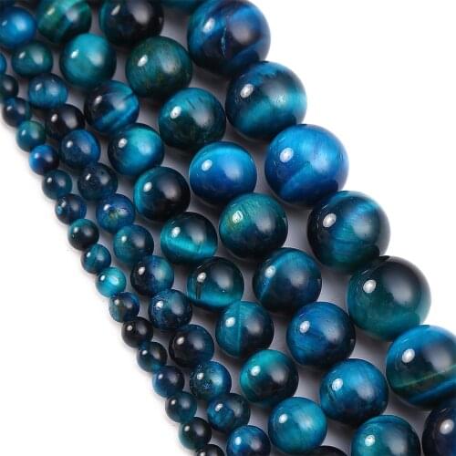 Natural Stone Zircon Blue Tiger Eye Sapphires Agates Round Beads 4 6 8 10 12mm for Jewelry Making Necklace Bracelet DIY