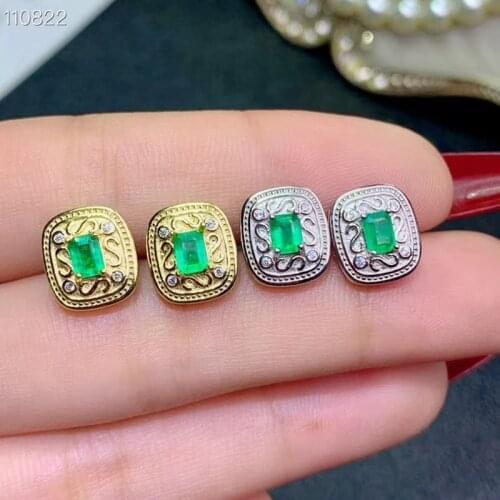 Silver earrings charming natural green emerald gem stud earrings beauty silver jewelry birthday gift natural gem golden color