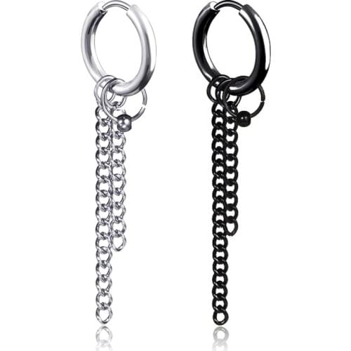Punk Round Chain Tassels Drop Earrings For Men Classic Stainless Steel Chain Tassels Earrings Jewelry Brincos Gift