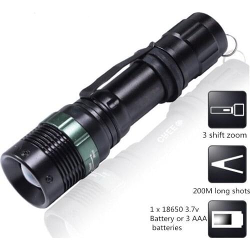 SIPIK 1200 LM Zoomable CREE XM-L T6 LED Flashlight Torch Zoom Lamp Light by 18650 Battery for Self Defense on hunting, climbing