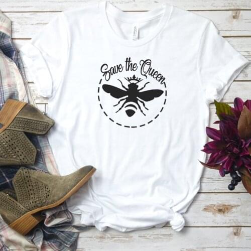 Save The Queen Bees Slogan Women Tshirt Plant Flowers T Shirts Women Tumblr Trendy Tees Casual Pure Cotton Tops Summer Drop Ship