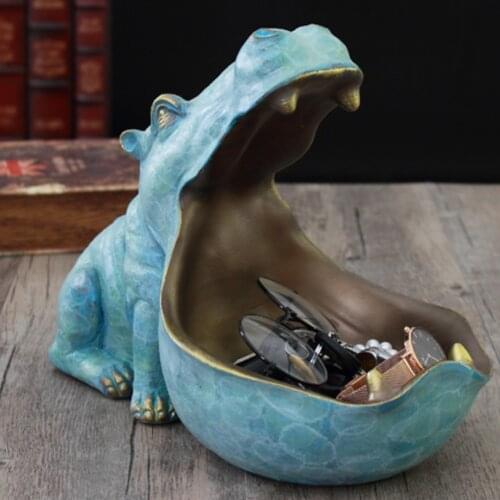 Resin Hippo Statue Hippopotamus Sculpture Figurine Key Candy Container Sundries Storage HolderTable Artware Desk Decoration