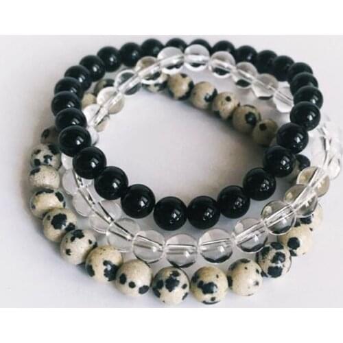 Calming Mind Bracelet Unisex Black Onyx Crystal Q-uartz Dalmatian J-asper Bracelet Set Mala Beads Beaded Healing Jewelry