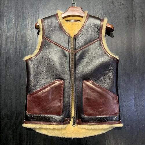 2020 Vintage copy C3 fur coat men sleeveless V-neck sheepskin shearling vest women patchwork winter natural fur vest couple wear