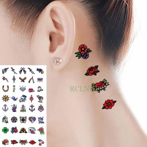 Waterproof Temporary Tattoo Stickers Lovely Clover Flower Gun Bird Diamonds Flash Tatoo Hand Back Foot for Girl Women Men Kids