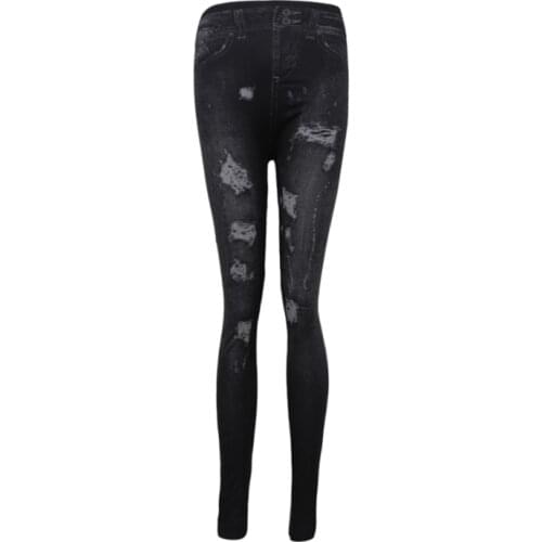 High Waist Faux Denim Jeans Leggings Slim Elastic Seamless Skinny Pencil Pant Female Workout Running Leggings