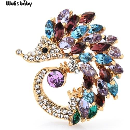 Wuli&baby Sparkling Crytal Cute Hedgehog Brooches Sleeping Animal Brooch Pins 3 Color Women New Year Jewelry Gift