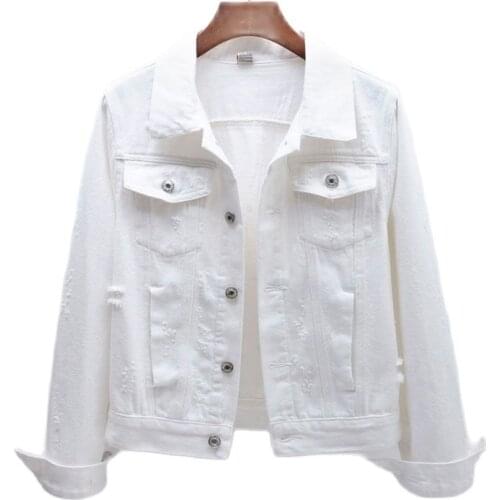Korean Fashion White Denim Jacket Coat Women Chaqueta Mujer Harajuku Loose Student Outerwear Frayed Short Jeans Jackets Female