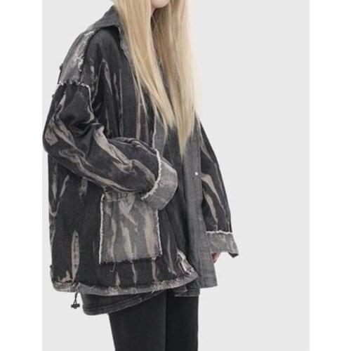 2021 Spring Autumn Korean Jean Black Long Cropped Denim Top Jackets Woman Patchwork Vintage Jacket Women Casual Button Coats