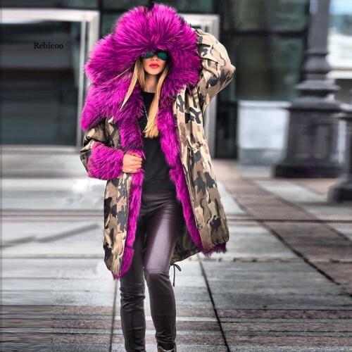 Ladies Camouflage Winter Jacket Outwear Thick Big Fur Collar Coat Womens Coats Winter New