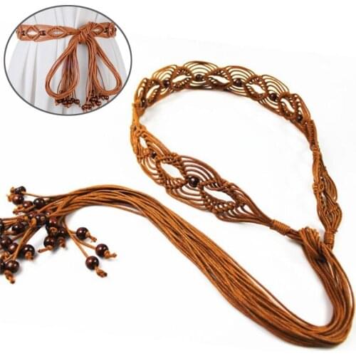 Women Woven Tassel Belt Braided Waistband Tie Strap Boho Girls Wide Waist Rope Chain Waist Belts For Dress Waistband Accessories