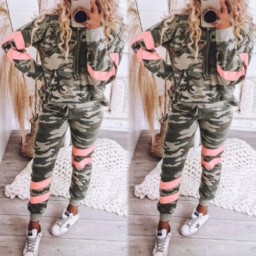 Camouflage Tracksuit Women Two Piece Set Spring Autumn Hoodies Sweatshirt Top Pants Sports Sweat Suits Female Streetwear Outfits