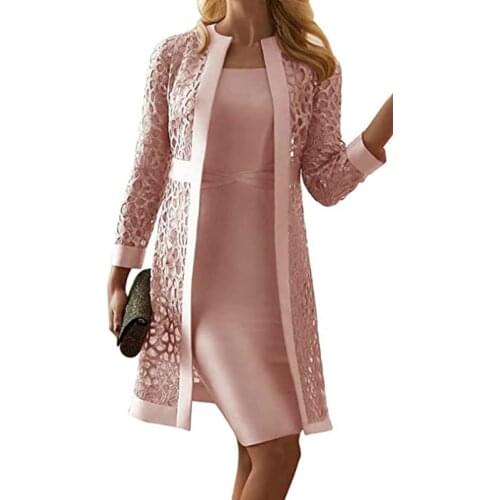 2021 New Arrival Womens Mother of The Bride Dresses Long Sleeves Knee Length Jacket Formal Party Evening Gown Dresses