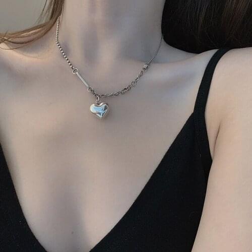 Vintage Handmade Love Heart Shape Necklace For Women Thai Silver Color Thick Chain Clavicle Necklace S925 Stamp