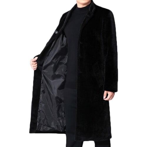 Winter Men Coat Long Mink Velvet Chinese Style Coat Retro Stand Collar Thicken Velvet Warm Plus Size Business Casual Coat Male