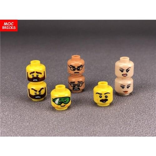 10pcs/lot MOC Bricks Figure Head Double Face Expression DIY Mini Dolls Educational Building blocks Toys for children gifts