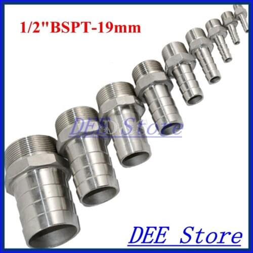3PCS 1/2"BSPT Male Thread Pipe Fittings x 19 MM Barb Hose Tail Connector Joint Pipe Stainless Steel SS304 connector Fittings