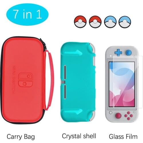 7 in 1 Accessories Kit for Nintend Switch Lite with Carrying Bag Crystal Shell Cover Tempered film Analog Caps For NS Controller