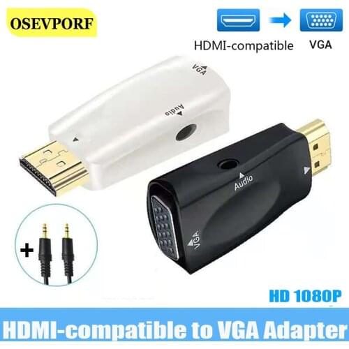 HDMI-compatible Male to VGA Female Adapter With 3.5mm Jack Audio Cable Converter For PC Laptop TV Box Computer Display Projector