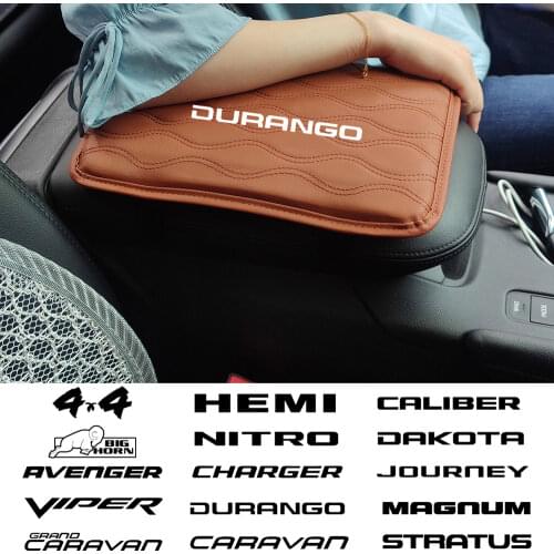 Leather Car Handrest Armrest Box Mats Cover Hand Pillow Pad For Dodge CHALLENGER CALIBER AVENGER DAKOTA VIPER car Sticker