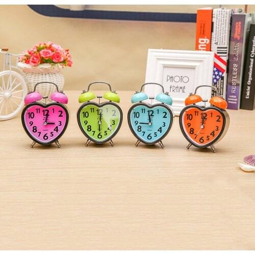 Heart Shape Double Bell Alarm Clock No Ticking Twin Bell Alarm Clock with Nightlight for Kids Girls Bedrooms (Random Color)