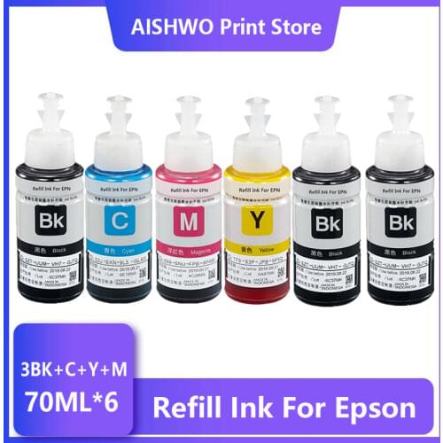 ASW 6PK 70ml Refill Ink For Epson L550 L555 L566 L100 L110 L132 L200 L210 L222 L300 L362 L366 Printer Ink Kit