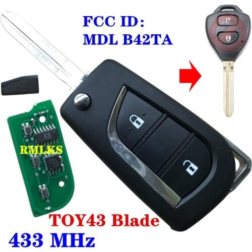 Remote Key Flip 2 Buttons 433MHz 4D67 G Chip For Toyota 2005-2008 Fortuner 2005 - 2014 Runner 2003 - 2009 FCC:B42TA