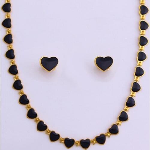 Fansheng Black Simple Copper Jewelry Set Ladies Heart-shaped Necklace Earrings set Party Jewelry