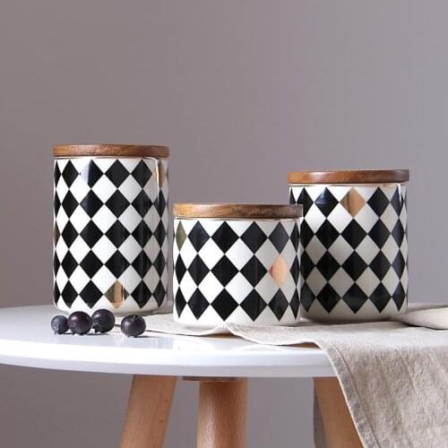 Geometric Ceramic Storage Jar for Spice Slime Tea Coffee Sugar Bowl Jar Kitchen Jar Candy Cane with Lid Accessory1PCS