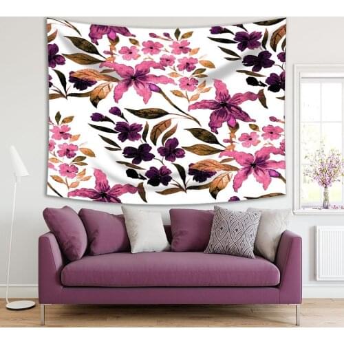 Tapestry Lilies Flowers with Leaves Floral Pattern Luxurious Design Artwork Purple Green White