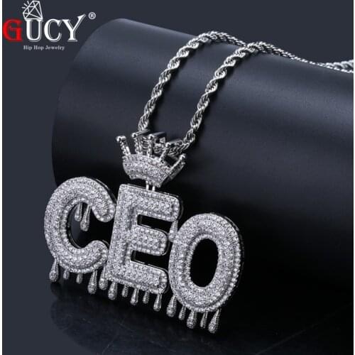 GUCY Custom Name Bubble Letters Chain Pendants Necklaces Iced Out Charms CZ Hip Hop Mens Jewelry With Gold Silver Tennis Chains