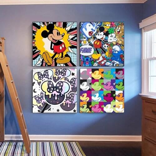 Graffiti Art Disney Creative Black and White Cartoon Mickey Mouse Canvas Poster and Prints Wall Art Pictures for Kids Room Decor