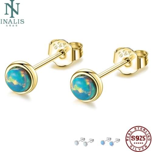 INALIS 925 Sterling Silver Fire Opal Stud Earrings For Women Elegant Small 3 Color Earing Anniversary Fine Jewelry Gift On Sale