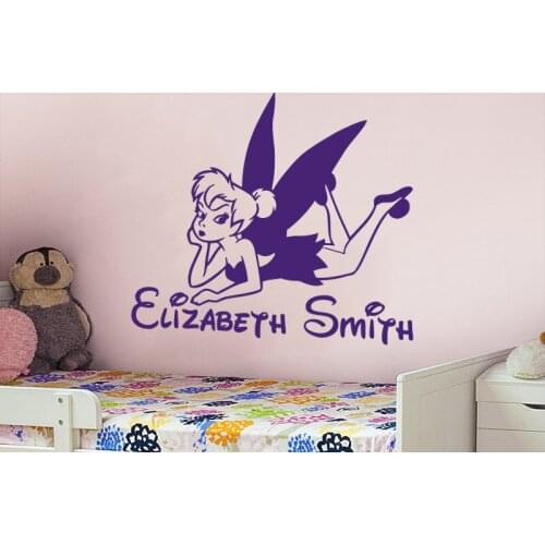 Customized Name Wall Decal Tinkerbell Vinyl Decals Sticker Personalized Girls Baby Name Decor Nursery Mural Art Home Decor A553